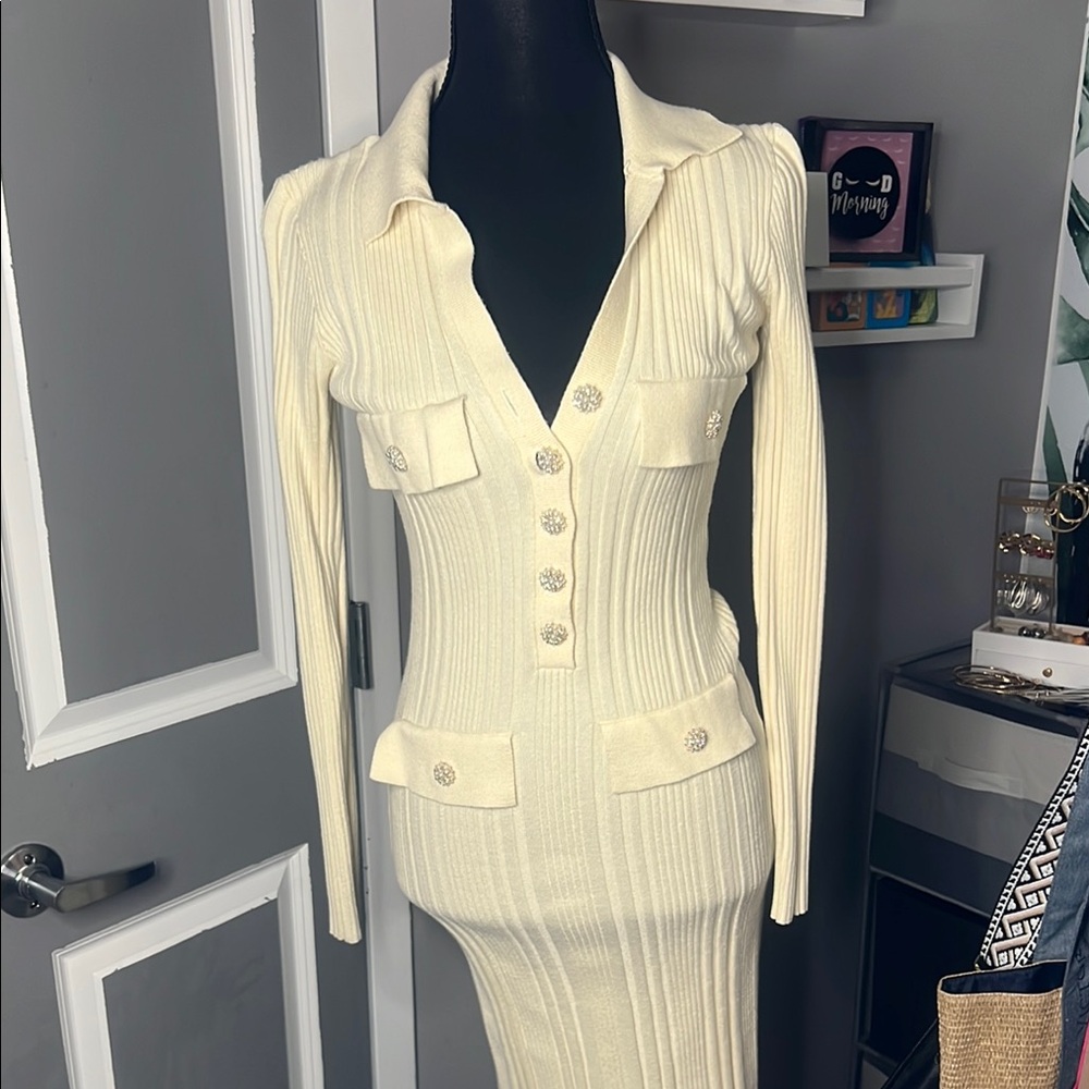 Private Label Cream Ribbed Knit Dress